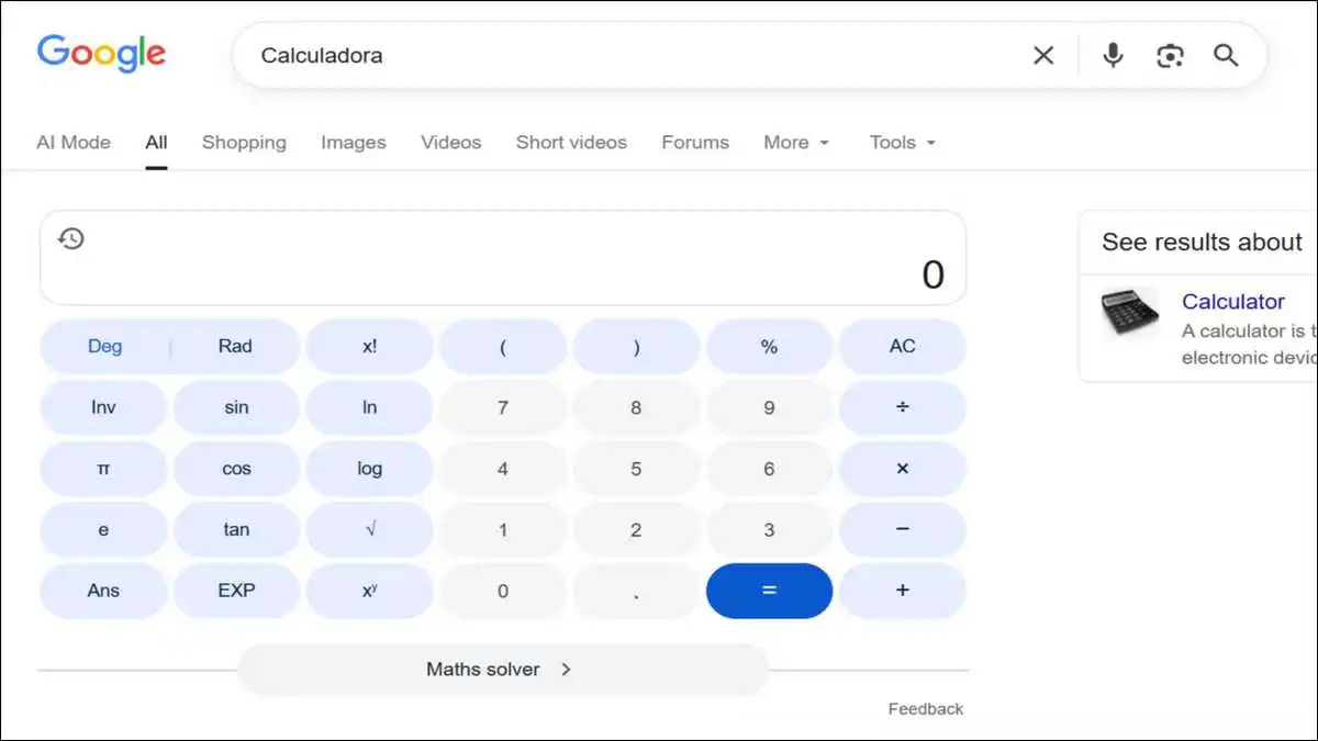 Google offers a Calculadora on their result search page